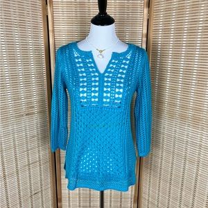 Chicos 0 Beach Teal Sweater Open Knit